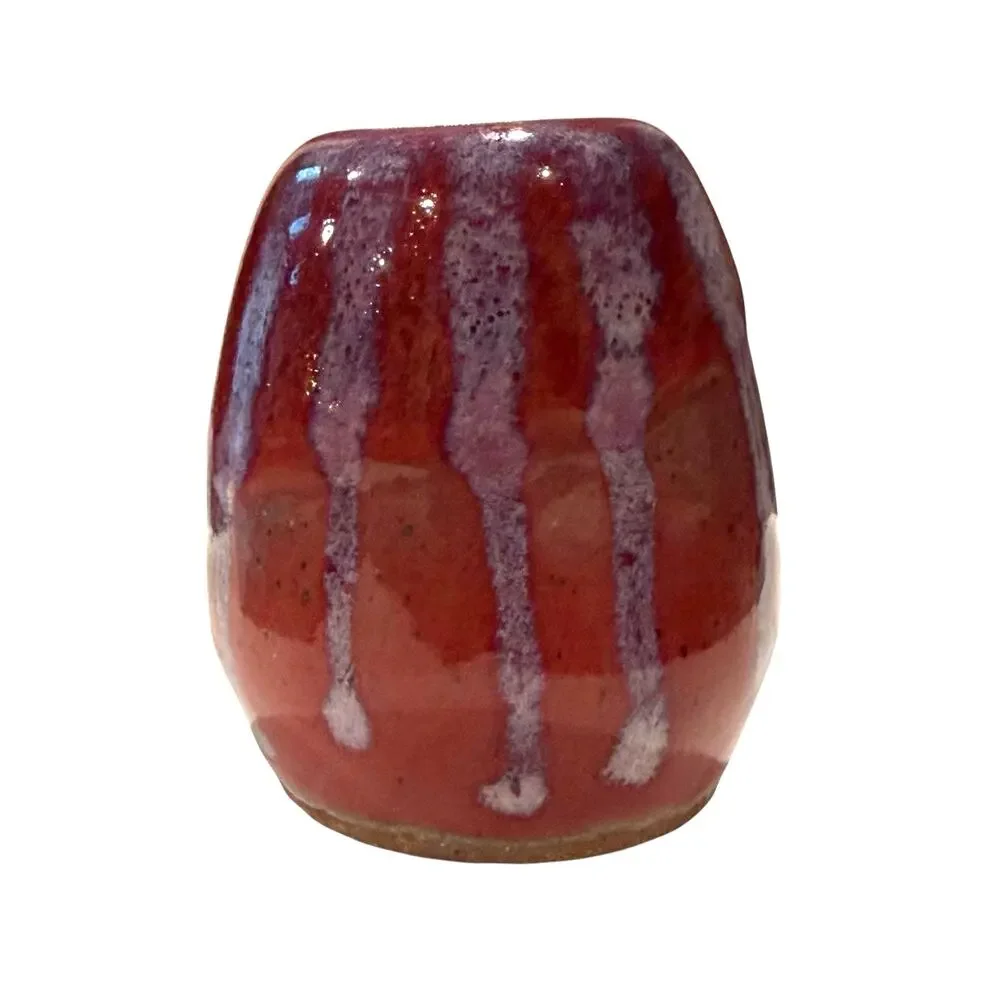 Vintage Studio Art Pottery Red Purple Drip Glaze Bud Vase Glossy Signed 3